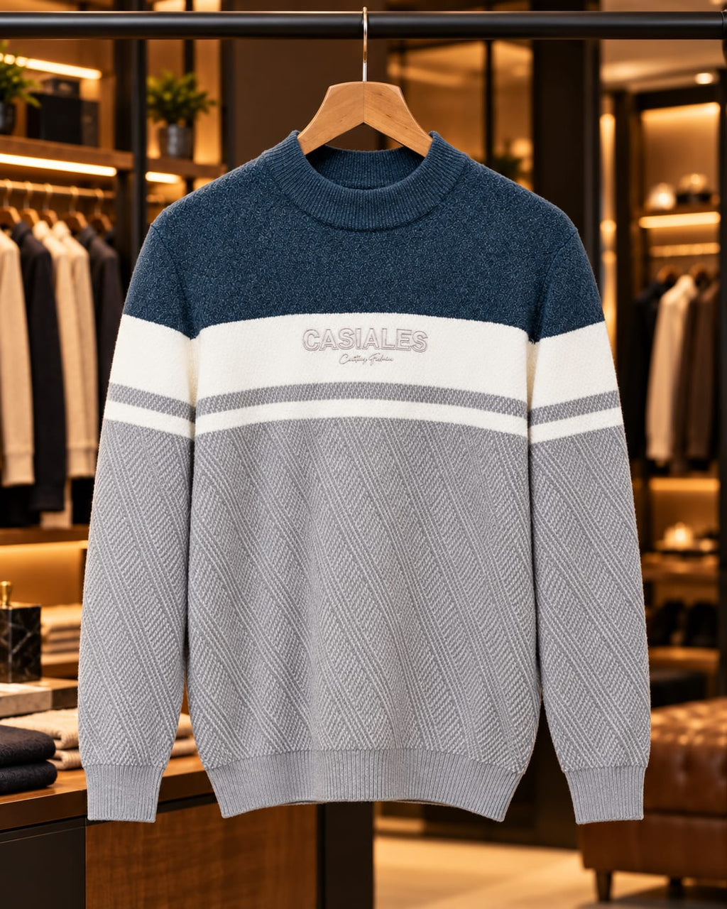 Men’s Textured Color-Block Mock Neck Knit Sweater