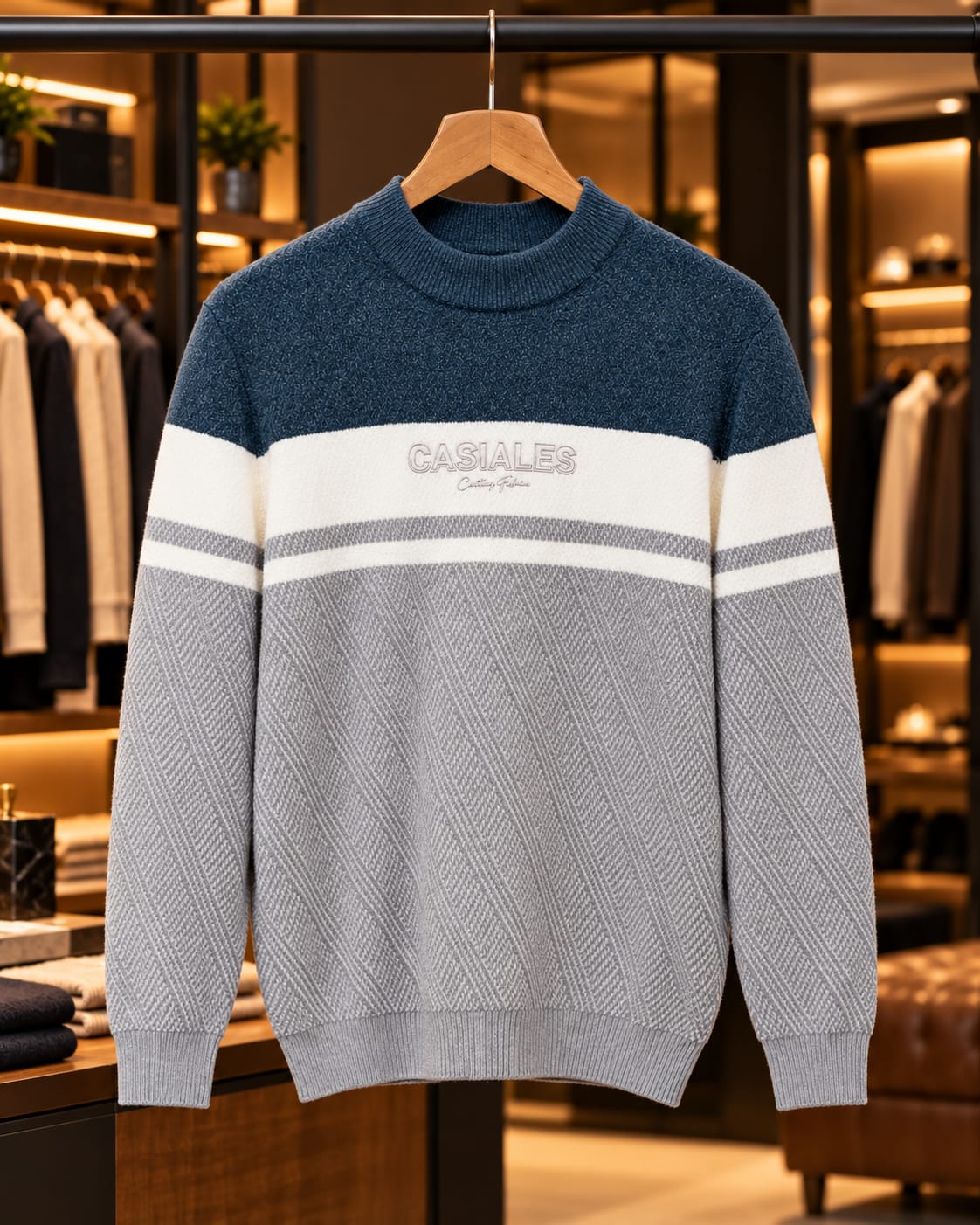 Men’s Textured Color-Block Mock Neck Knit Sweater
