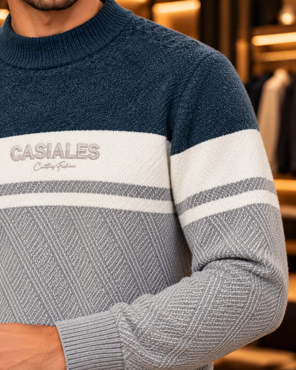 Men’s Textured Color-Block Mock Neck Knit Sweater