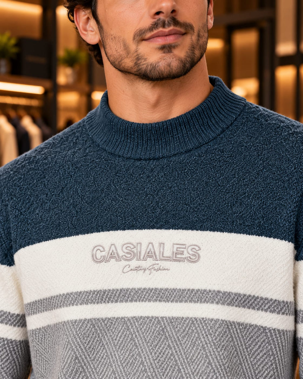 Men’s Textured Color-Block Mock Neck Knit Sweater