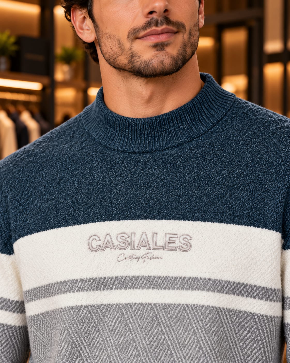 Men’s Textured Color-Block Mock Neck Knit Sweater