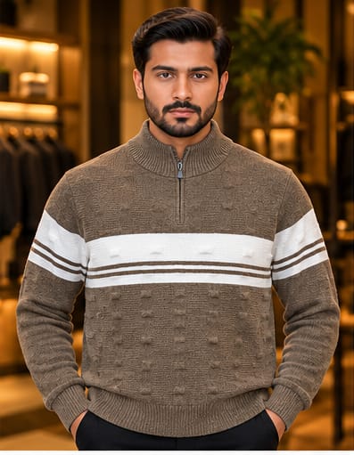 Men’s Textured Half-Zip Stripe Knit Sweater