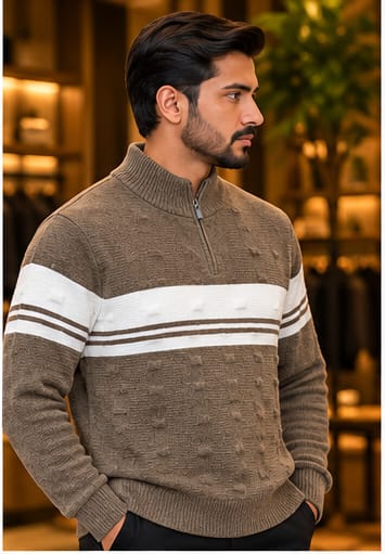 Men’s Textured Half-Zip Stripe Knit Sweater