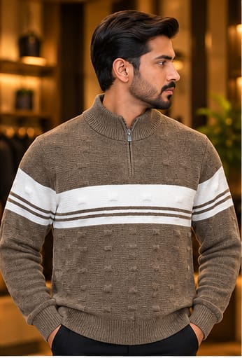 Men’s Textured Half-Zip Stripe Knit Sweater