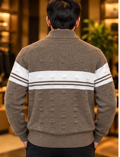 Men’s Textured Half-Zip Stripe Knit Sweater