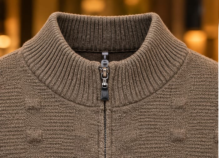 Men’s Textured Half-Zip Stripe Knit Sweater