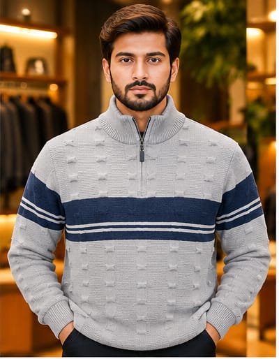 Men’s Textured Half-Zip Stripe Knit Sweater