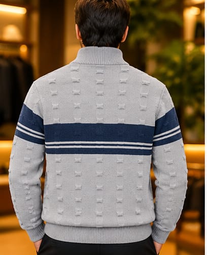 Men’s Textured Half-Zip Stripe Knit Sweater