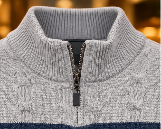 Men’s Textured Half-Zip Stripe Knit Sweater