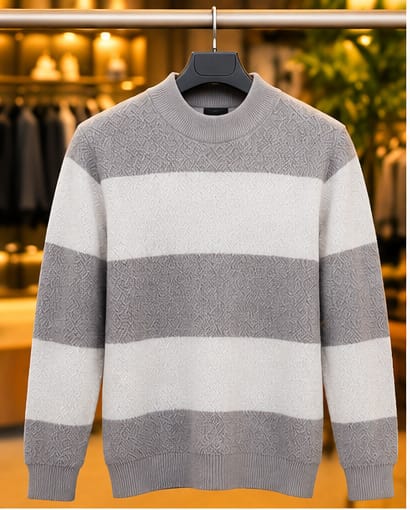 Men’s Textured Block Stripe Crew Neck Knit Sweater