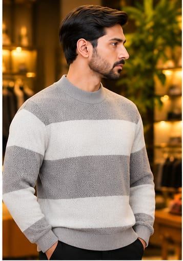 Men’s Textured Block Stripe Crew Neck Knit Sweater