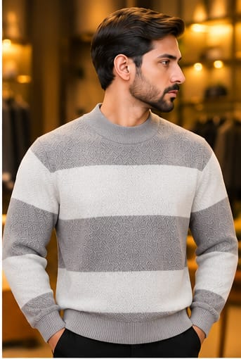 Men’s Textured Block Stripe Crew Neck Knit Sweater