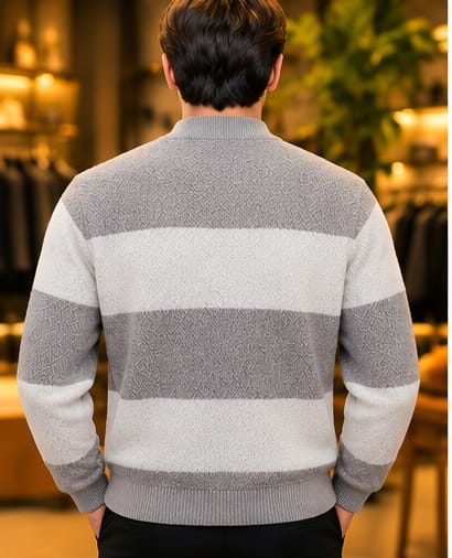 Men’s Textured Block Stripe Crew Neck Knit Sweater