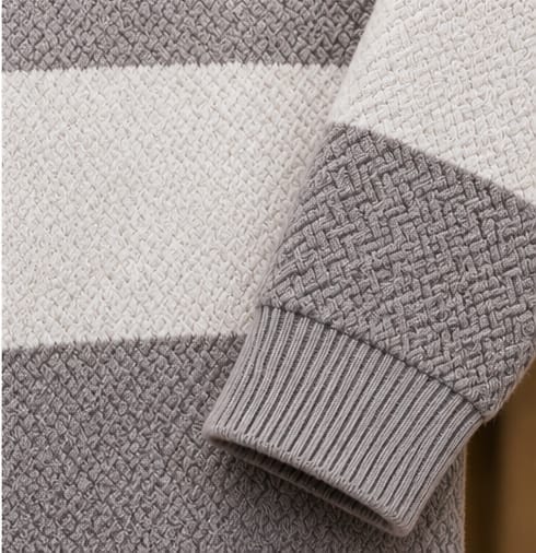 Men’s Textured Block Stripe Crew Neck Knit Sweater