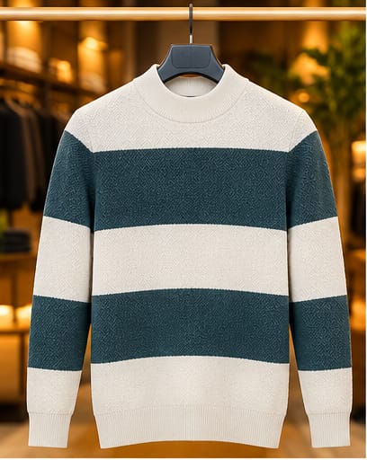 Men’s Textured Block Stripe Crew Neck Knit Sweater