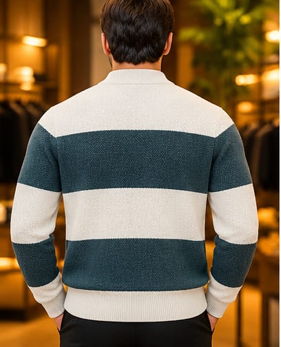 Men’s Textured Block Stripe Crew Neck Knit Sweater