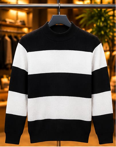 Men’s Textured Block Stripe Crew Neck Knit Sweater