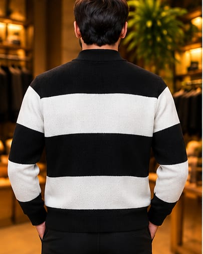 Men’s Textured Block Stripe Crew Neck Knit Sweater