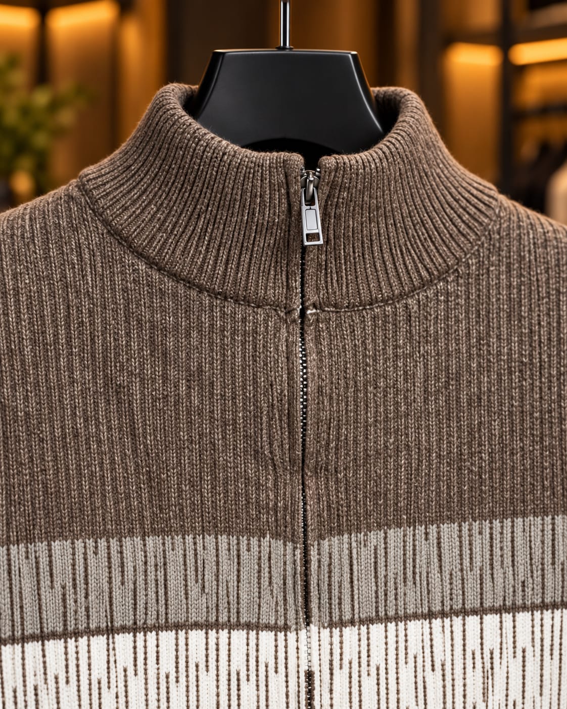 Men’s Full-Zip Mock Neck Stripe Knit Jacket