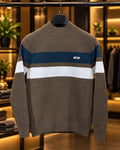 Men’s Mock Neck Color-Block Stripe Knit Sweater