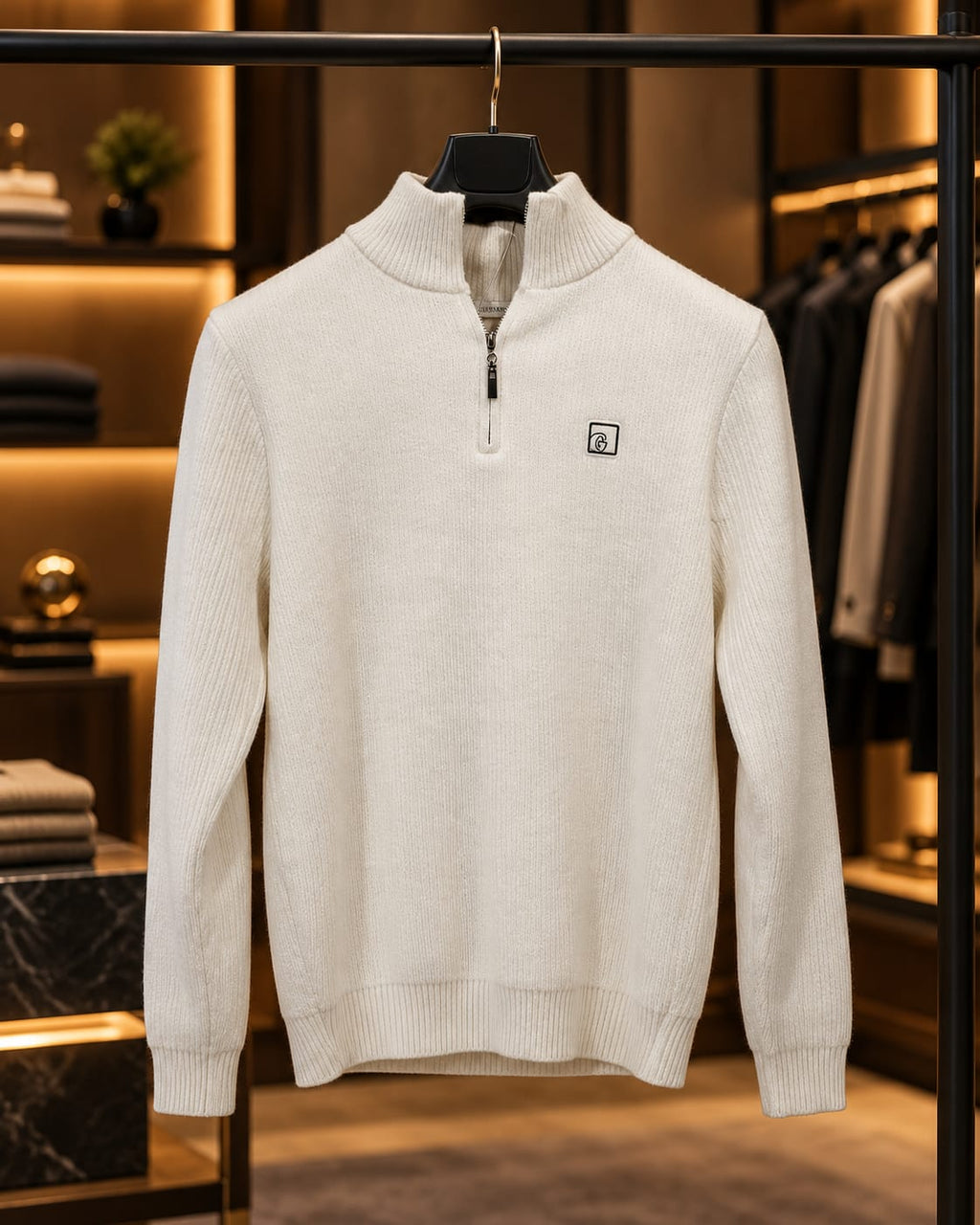 Men’s Ribbed Quarter-Zip Mock Neck Sweater
