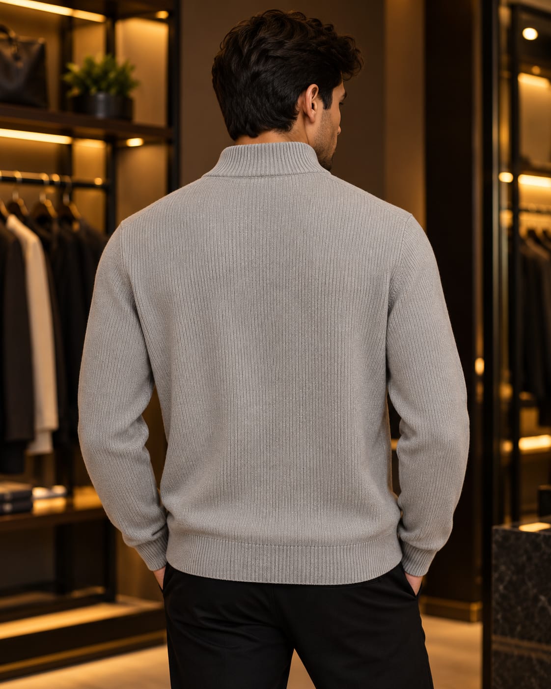 Men’s Ribbed Quarter-Zip Mock Neck Sweater