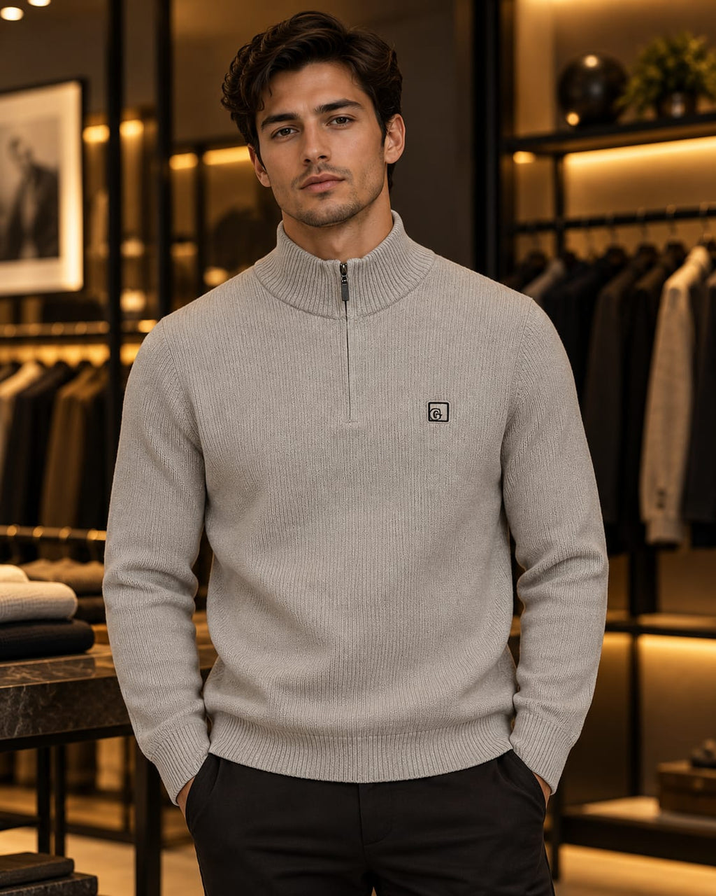 Men’s Ribbed Quarter-Zip Mock Neck Sweater