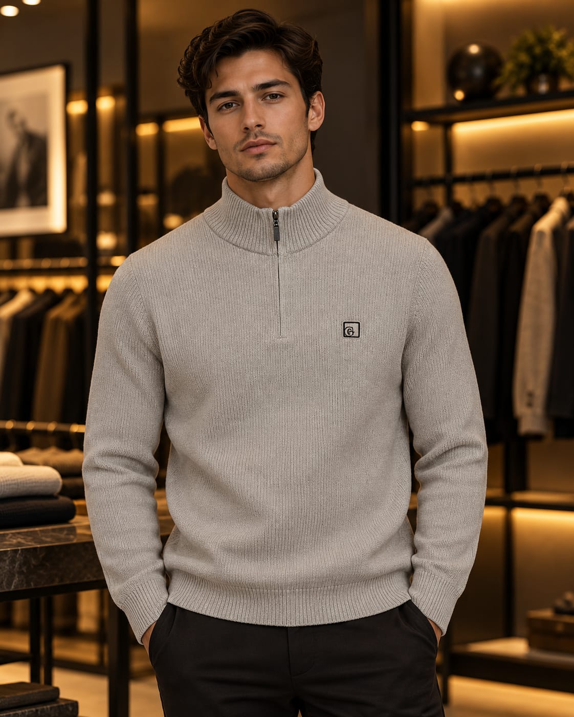 Men’s Ribbed Quarter-Zip Mock Neck Sweater