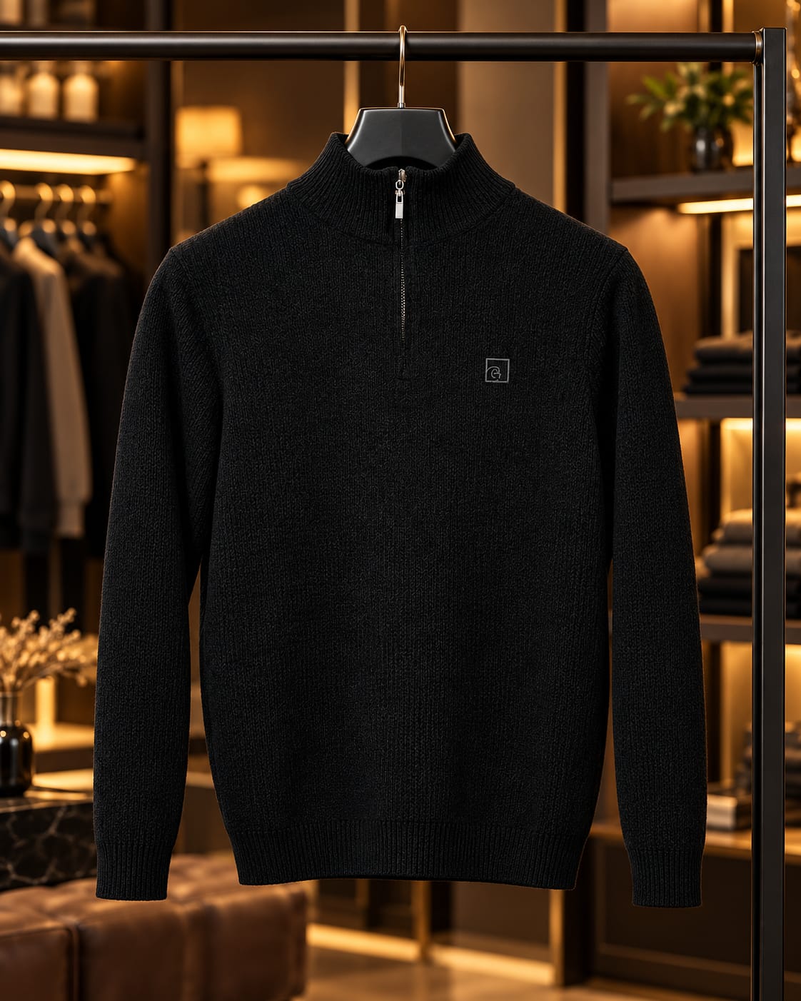 Men’s Ribbed Quarter-Zip Mock Neck Sweater