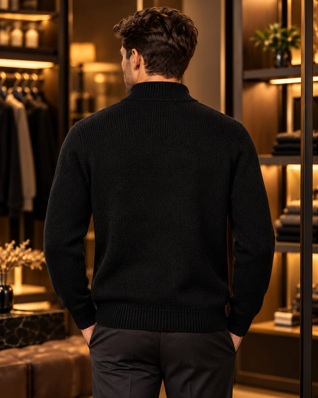 Men’s Ribbed Quarter-Zip Mock Neck Sweater