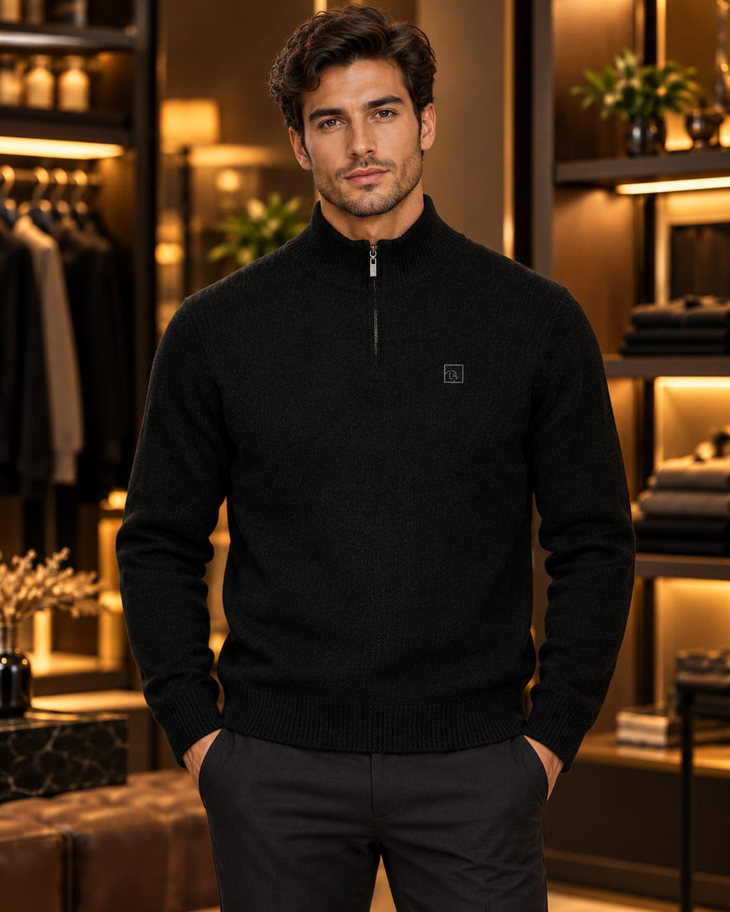Men’s Ribbed Quarter-Zip Mock Neck Sweater