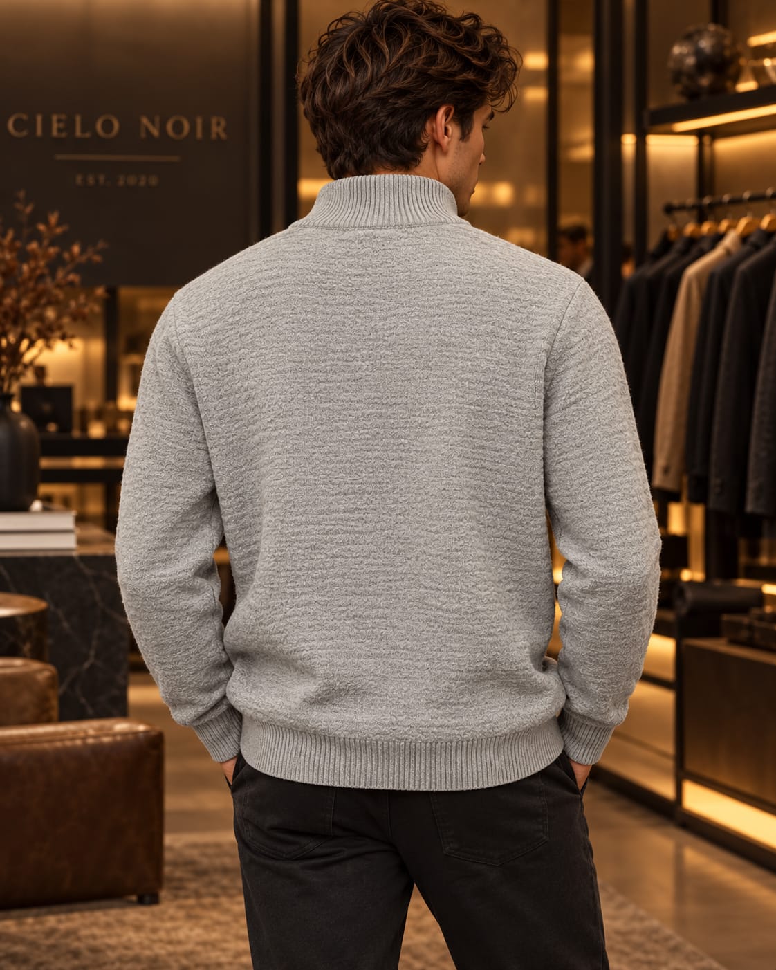Men’s Textured Quarter-Zip Mock Neck Sweater