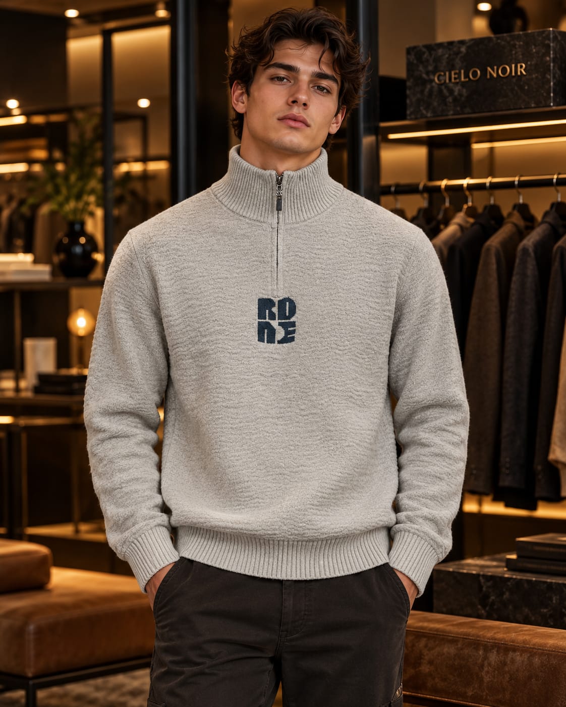 Men’s Textured Quarter-Zip Mock Neck Sweater