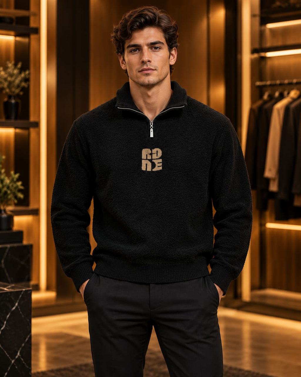 Men’s Textured Quarter-Zip Mock Neck Sweater