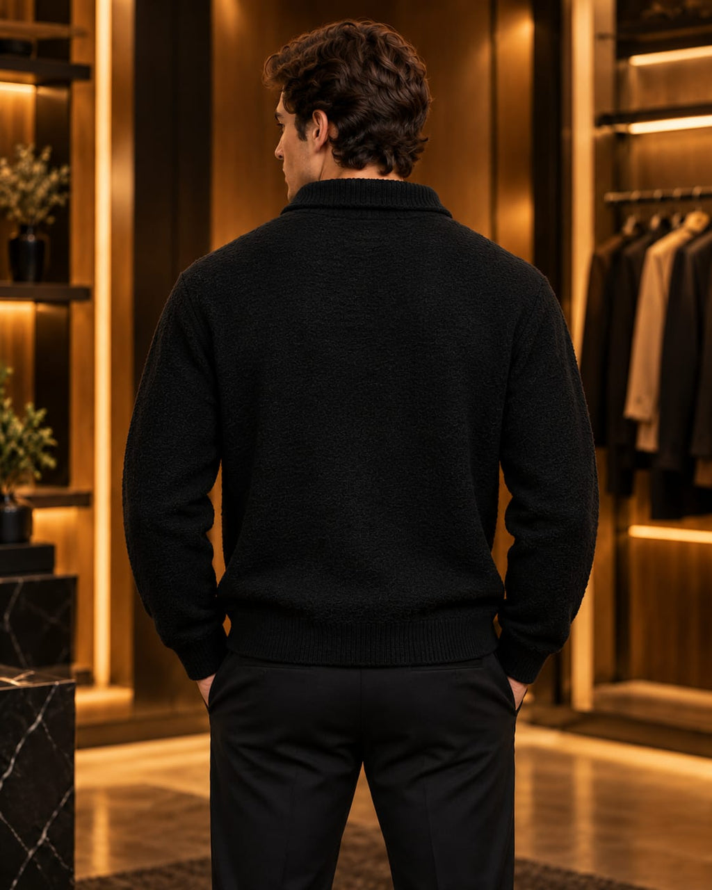 Men’s Textured Quarter-Zip Mock Neck Sweater