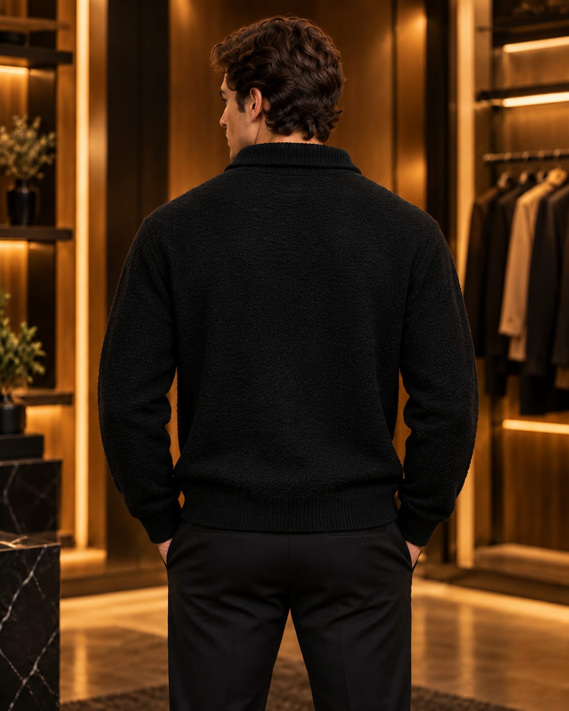 Men’s Textured Quarter-Zip Mock Neck Sweater