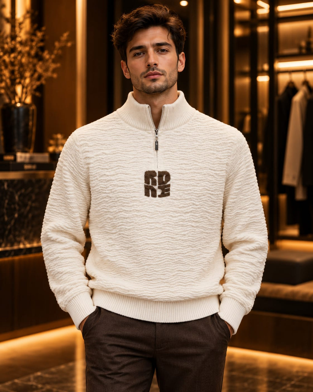 Men’s Textured Quarter-Zip Mock Neck Sweater