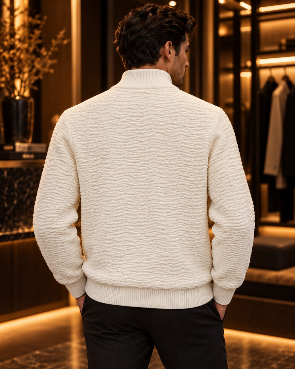 Men’s Textured Quarter-Zip Mock Neck Sweater