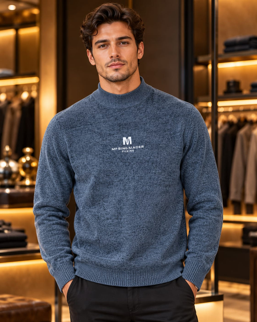 Men’s Minimal Mock Neck Knit Sweater