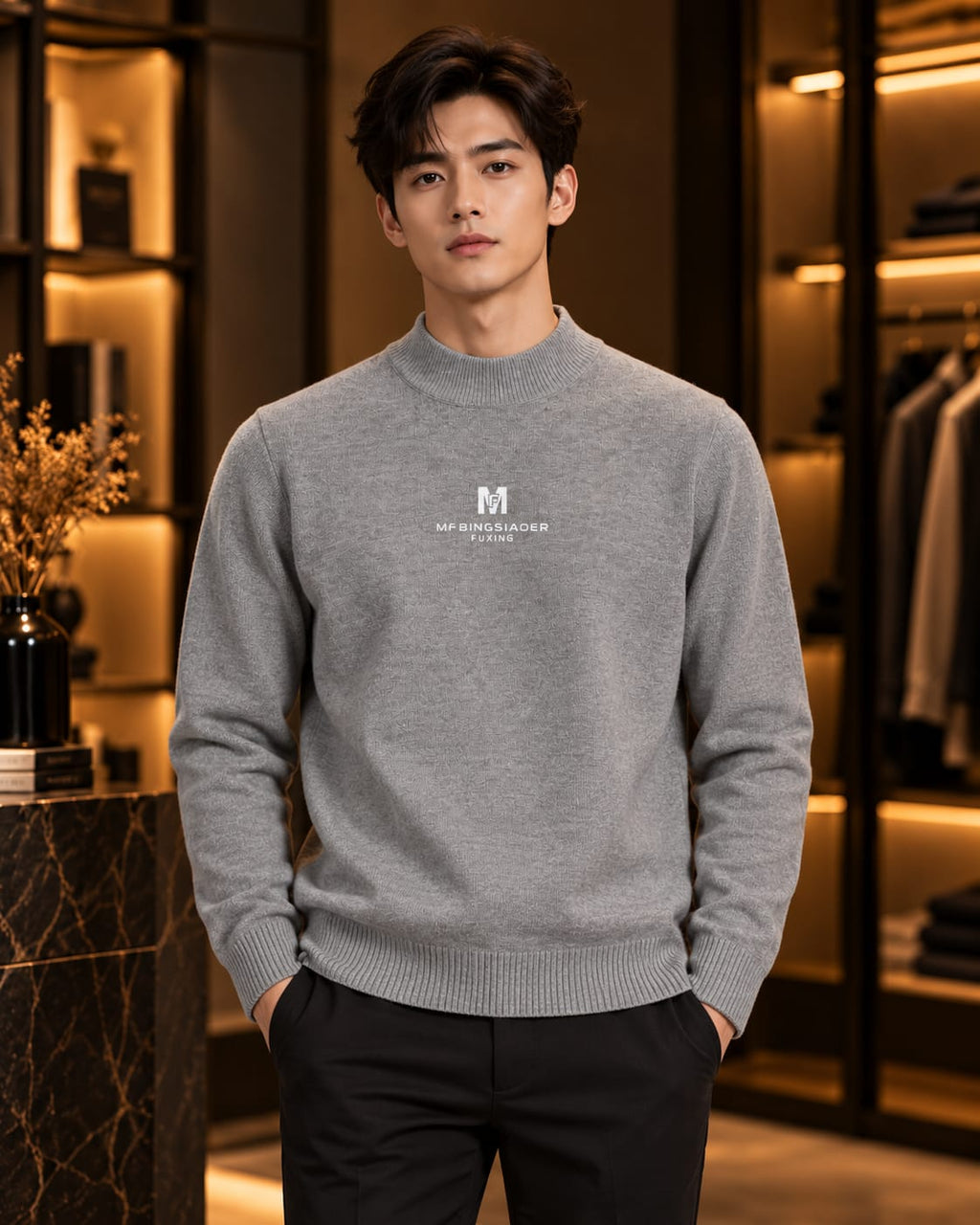 Men’s Minimal Mock Neck Knit Sweater