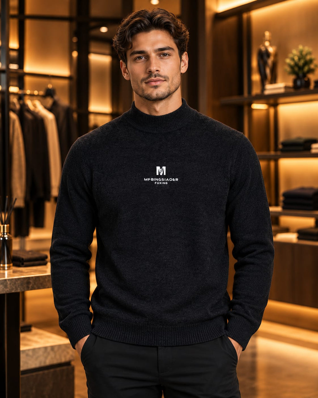 Men’s Minimal Mock Neck Knit Sweater