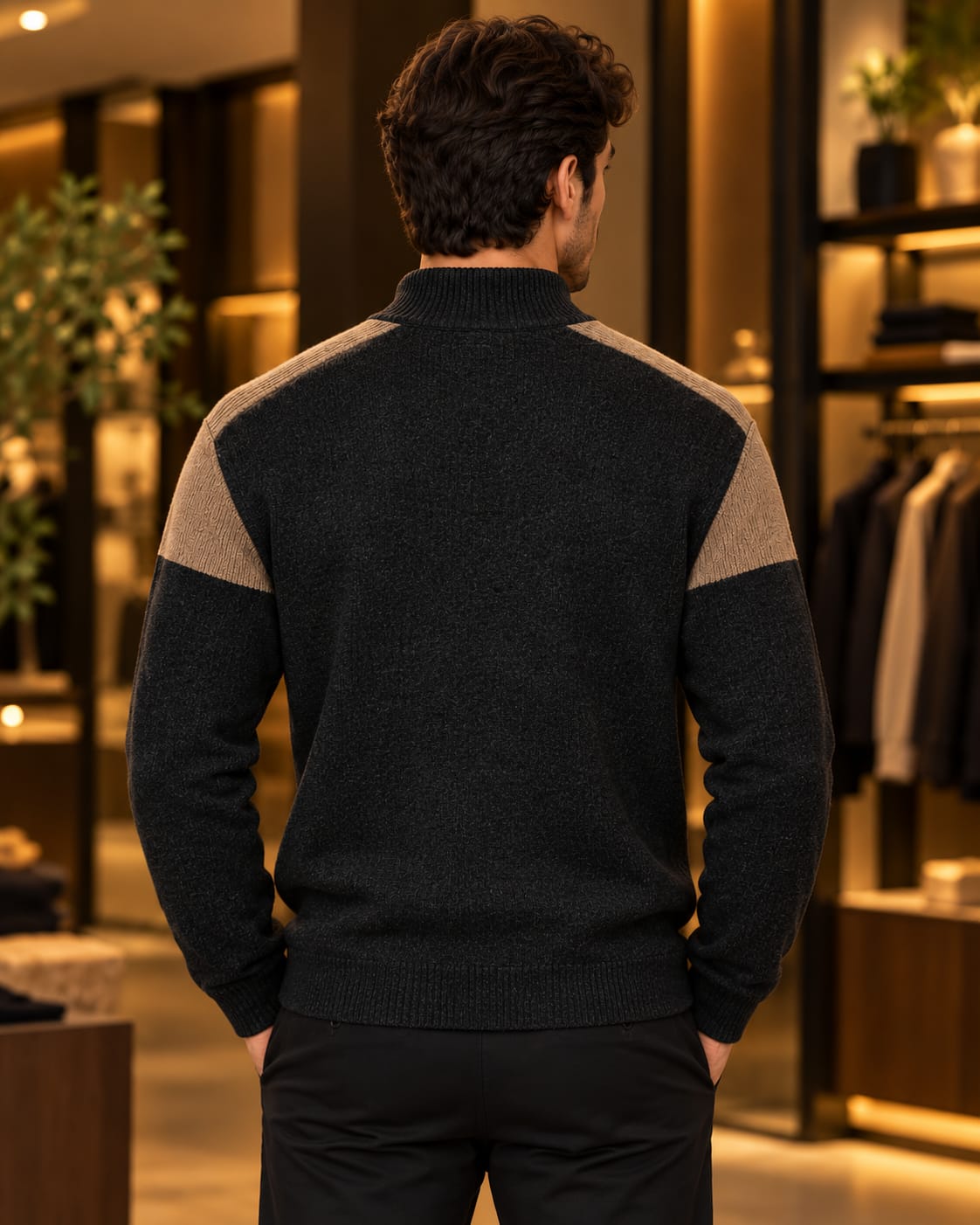 Men’s Quarter-Zip Mock Neck Color-Block Sweater