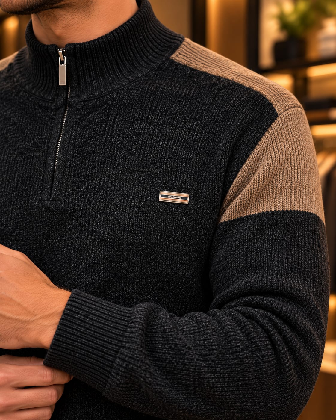 Men’s Quarter-Zip Mock Neck Color-Block Sweater