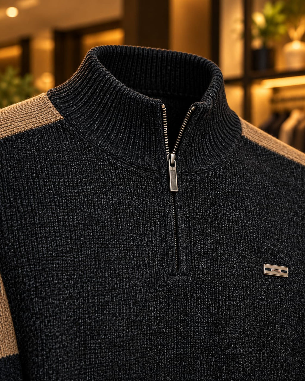 Men’s Quarter-Zip Mock Neck Color-Block Sweater