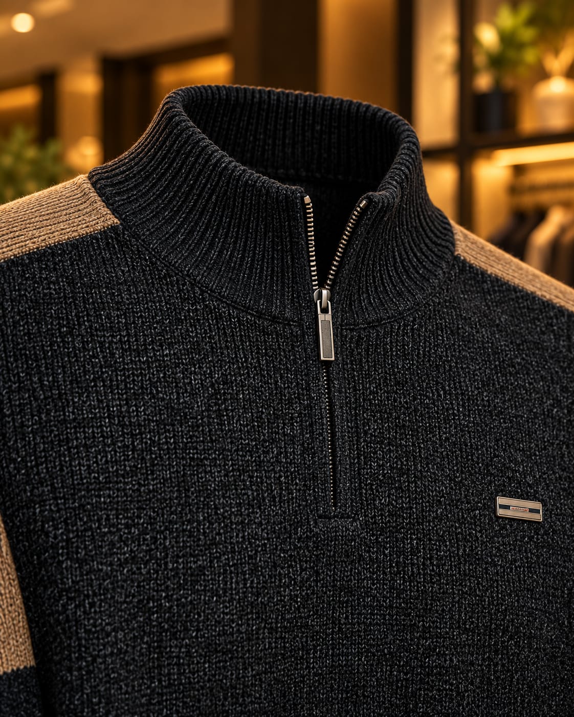 Men’s Quarter-Zip Mock Neck Color-Block Sweater