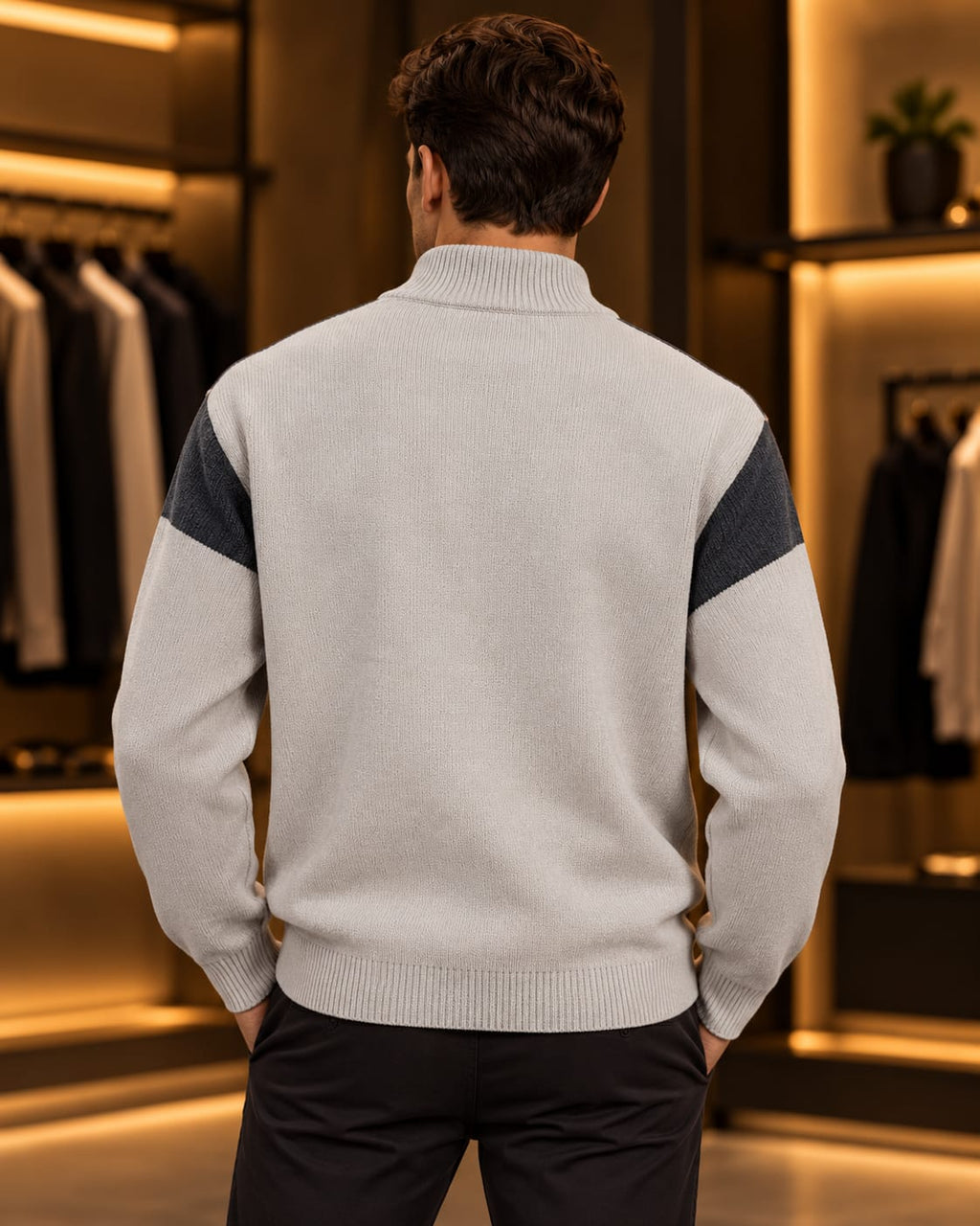 Men’s Quarter-Zip Mock Neck Color-Block Sweater