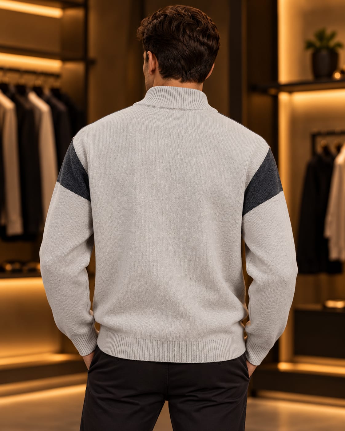 Men’s Quarter-Zip Mock Neck Color-Block Sweater
