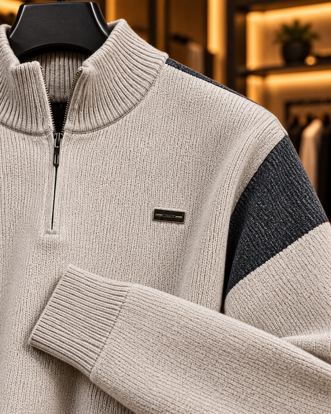 Men’s Quarter-Zip Mock Neck Color-Block Sweater