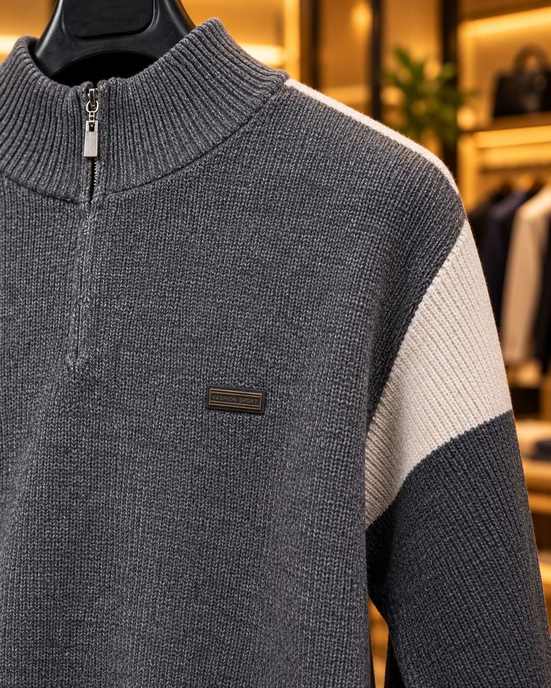 Men’s Quarter-Zip Mock Neck Color-Block Sweater