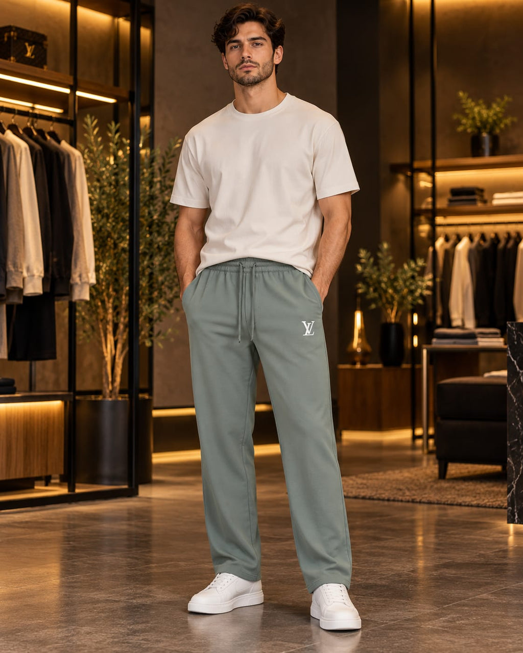 Men’s Straight-Leg Drawstring Casual Trousers